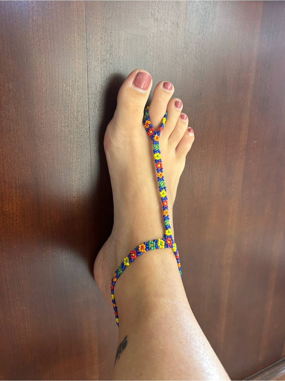 Handmade Beaded Barefoot Sandal (foot thong) in Multicolor